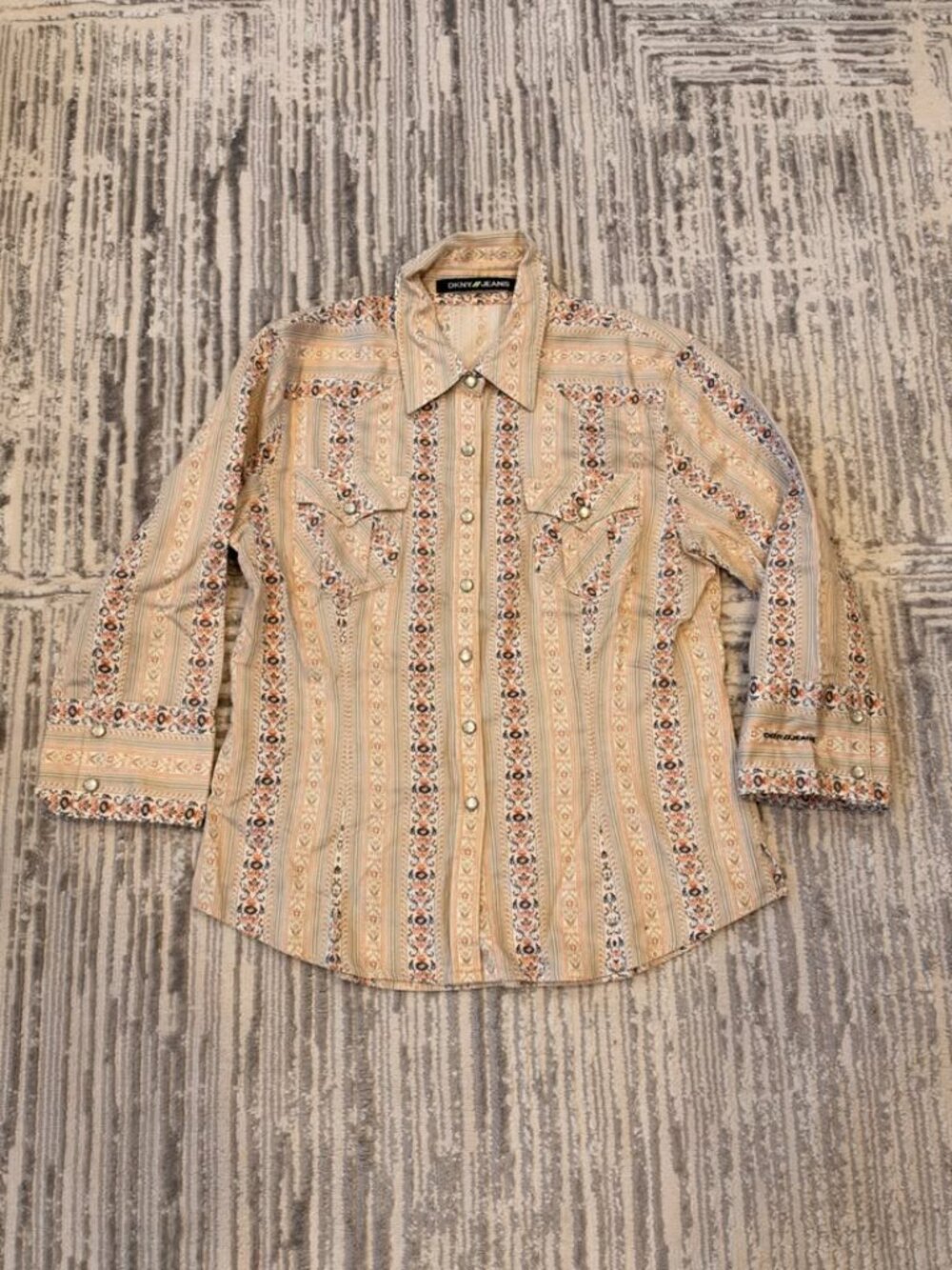 NEW DKNY Jeans women's large snap button-down 3/4 sleeve shirt